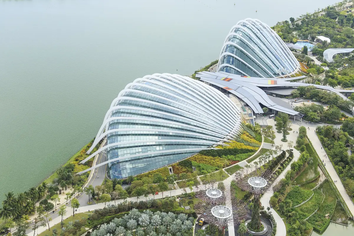 Flower Dome and Cloud Forest from the air