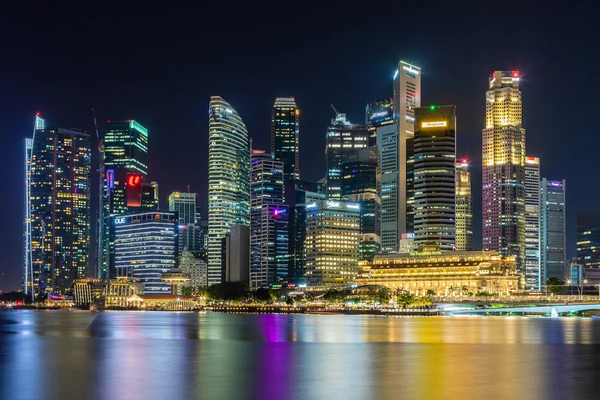 The financial district skyline at night