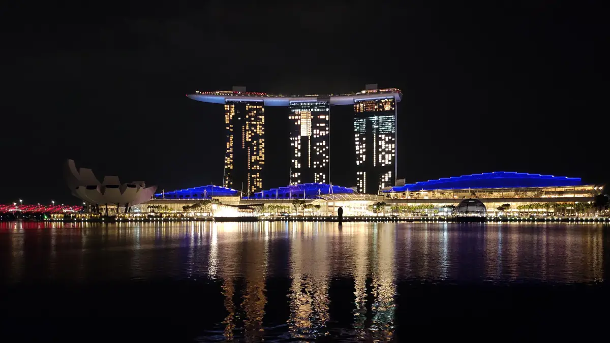 Marina Bay Sands lit up across the water