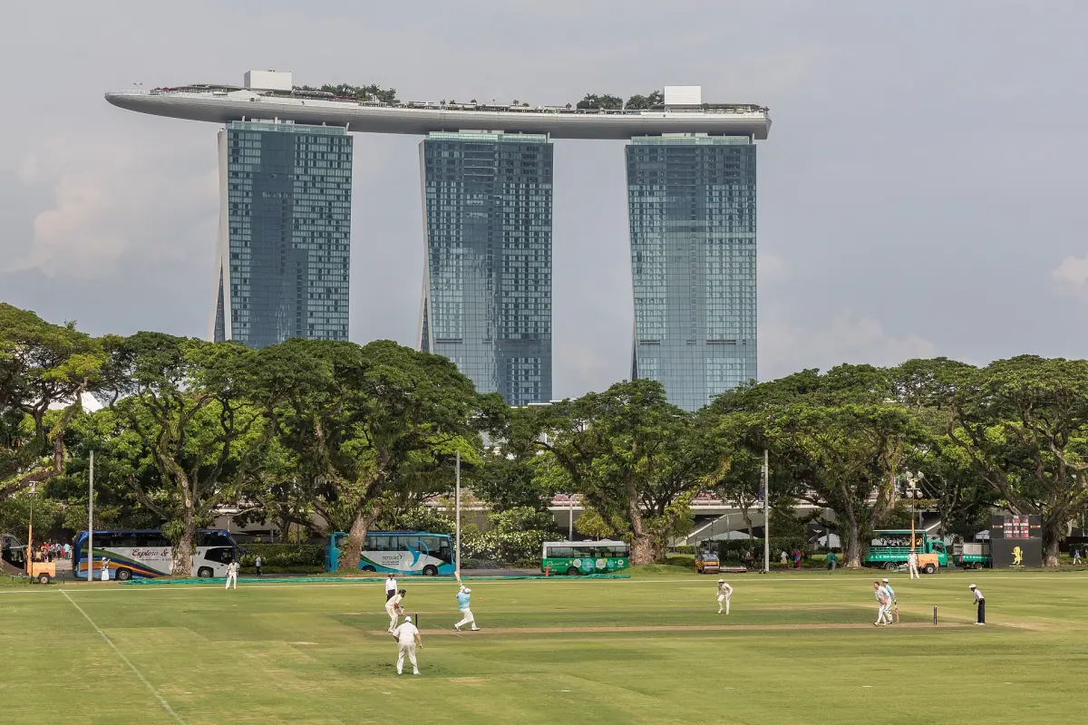 The three towers and the SkyPark from the Padang
